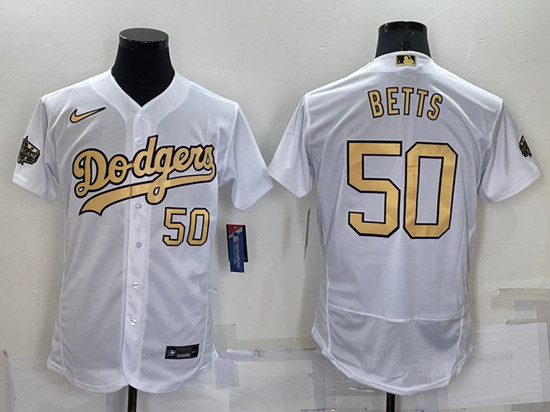 Men's Los Angeles Dodgers #50 Mookie Betts 2022 All-Star White Flex Base Stitched Baseball Jersey
